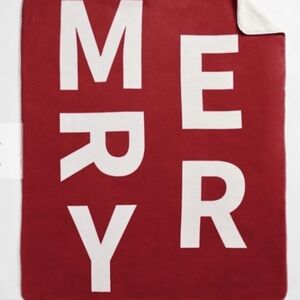 NWT Pottery Barn Red and Cream Jacquard "Merry" Throw